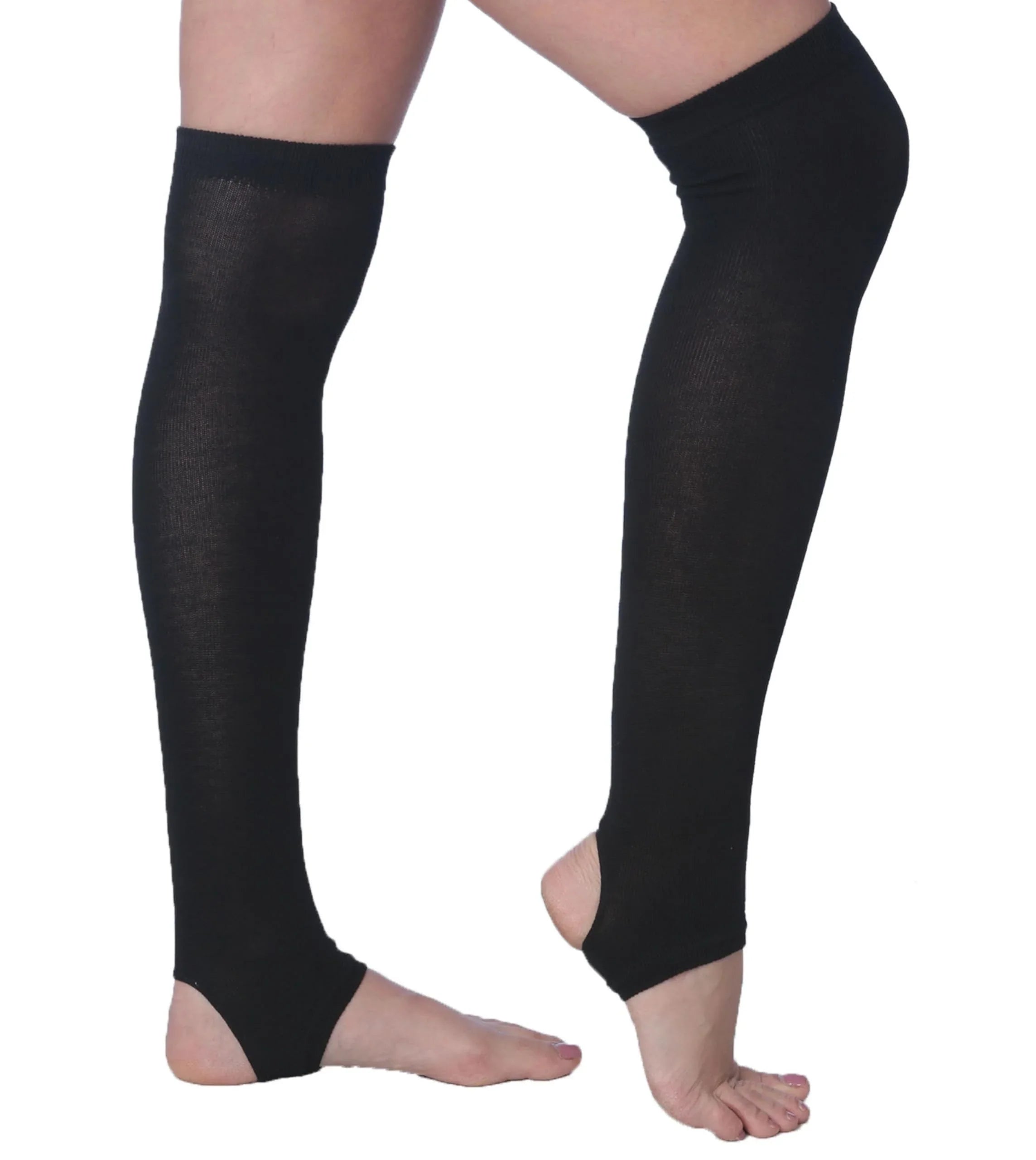 Womenƒ??s Stirrup Socks ƒ?? Over the Knee - Black Color Pattern, Toeless Workout Stockings - Socks