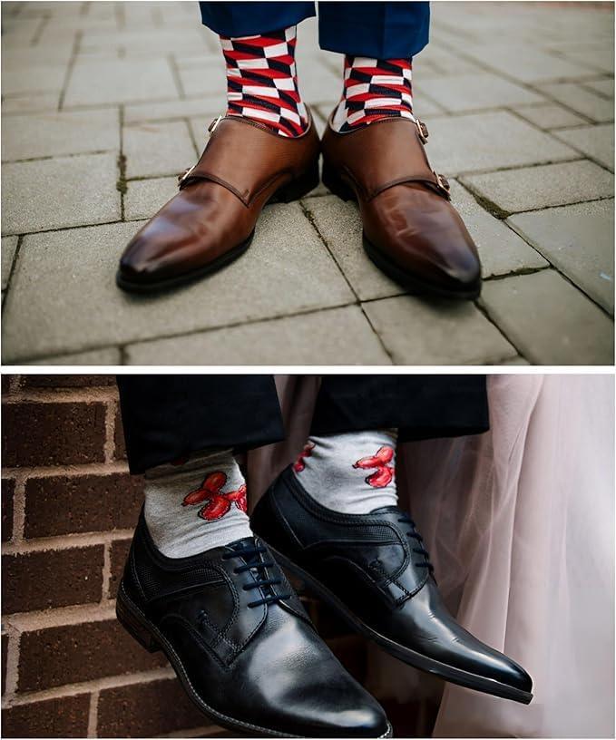 Men's 6 Pairs Casual Novelty Rainbow Harmony Colorful Patterned Dress Socks for Men - Socks