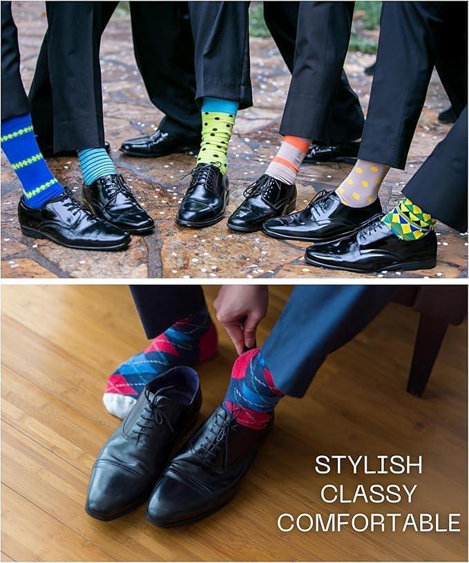 Men's 6 Pairs Casual Novelty Monster Mania Colorful Patterned Dress Socks for Men - Socks