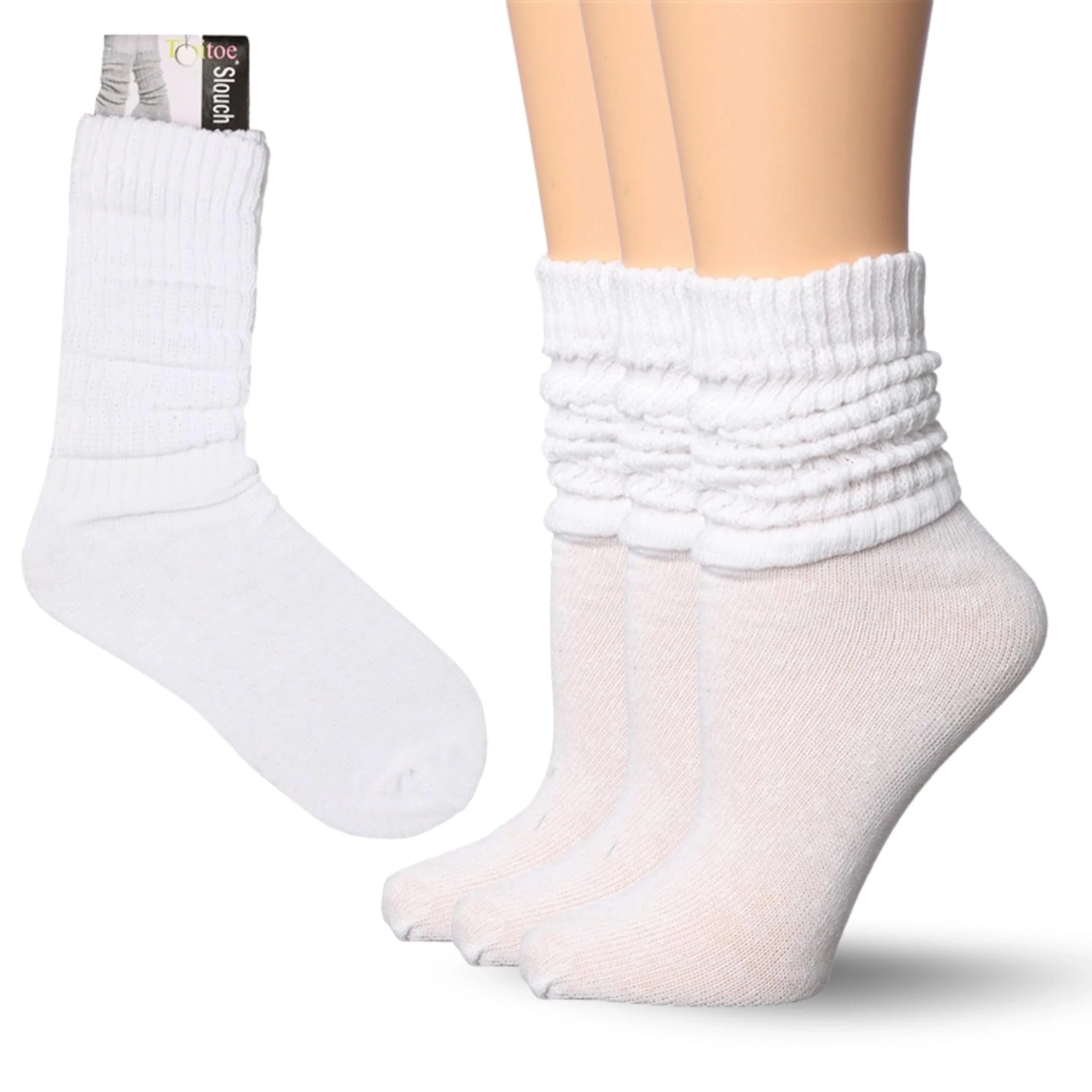 Tipi Toe 3 pack Women's Slouch Knee High Boot Socks Plain White Warm Cozy Crew Cotton Scrunch Socks - Tipi Toe Socks