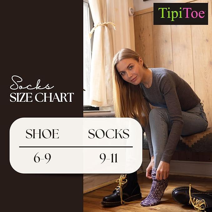 Tipi Toe 6 Pairs Women's Extra Warm Wool-Blend Grey Gradient Blackened Jacquard Jewels Crew Boot Socks - Tipi Toe Socks