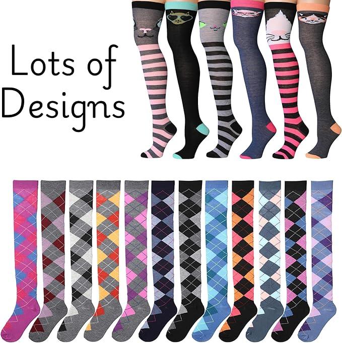 Isadora Paccini Women's 3 Pairs Elegant Monochrome Trio Light Blue Black, and Solid Black Over The Knee High Socks - Socks