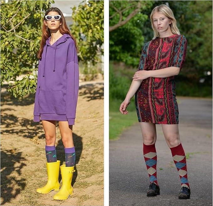 Women's 6 Pairs Light Colorful Vivid Hues Solid Patterned Knee High Socks - Socks