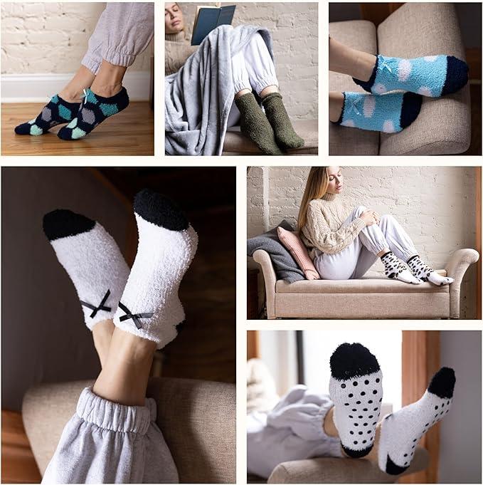 Women's 6 Pairs Cozy Microfiber Soft Anti-Skid Heartfelt Hues Colorful Patterned Fuzzy Crew Socks - Socks