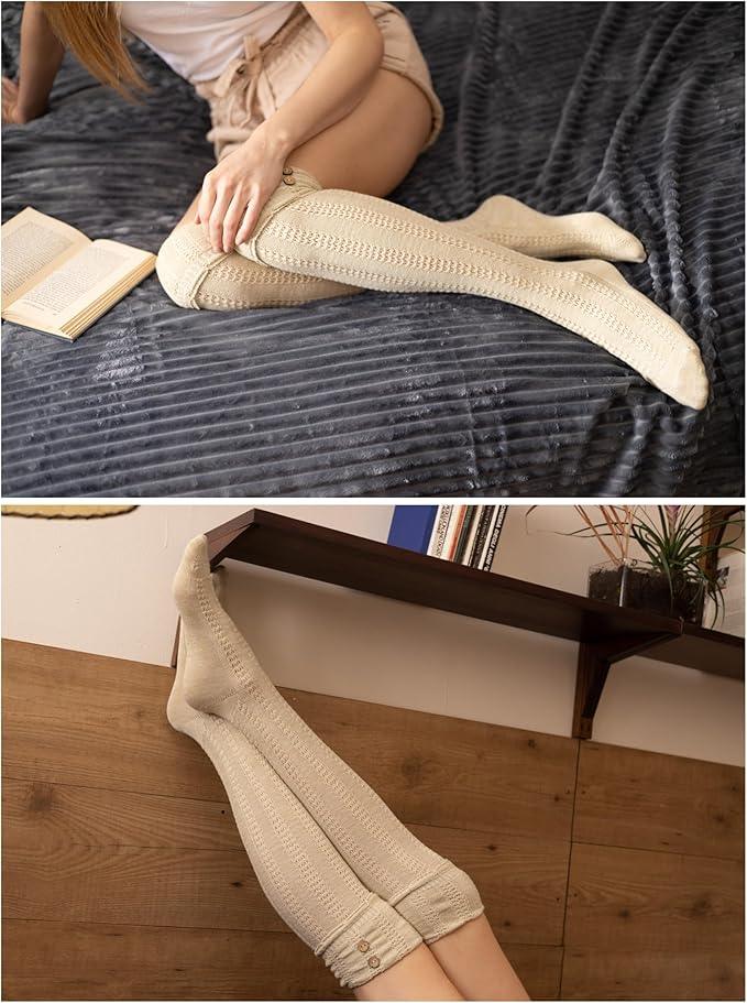 Women's 3-Pairs Dark Colored Deep Shadowy Fashion With Buttons Comfortable Winter Warm Knee High Cotton-Blend Boot Socks - Socks
