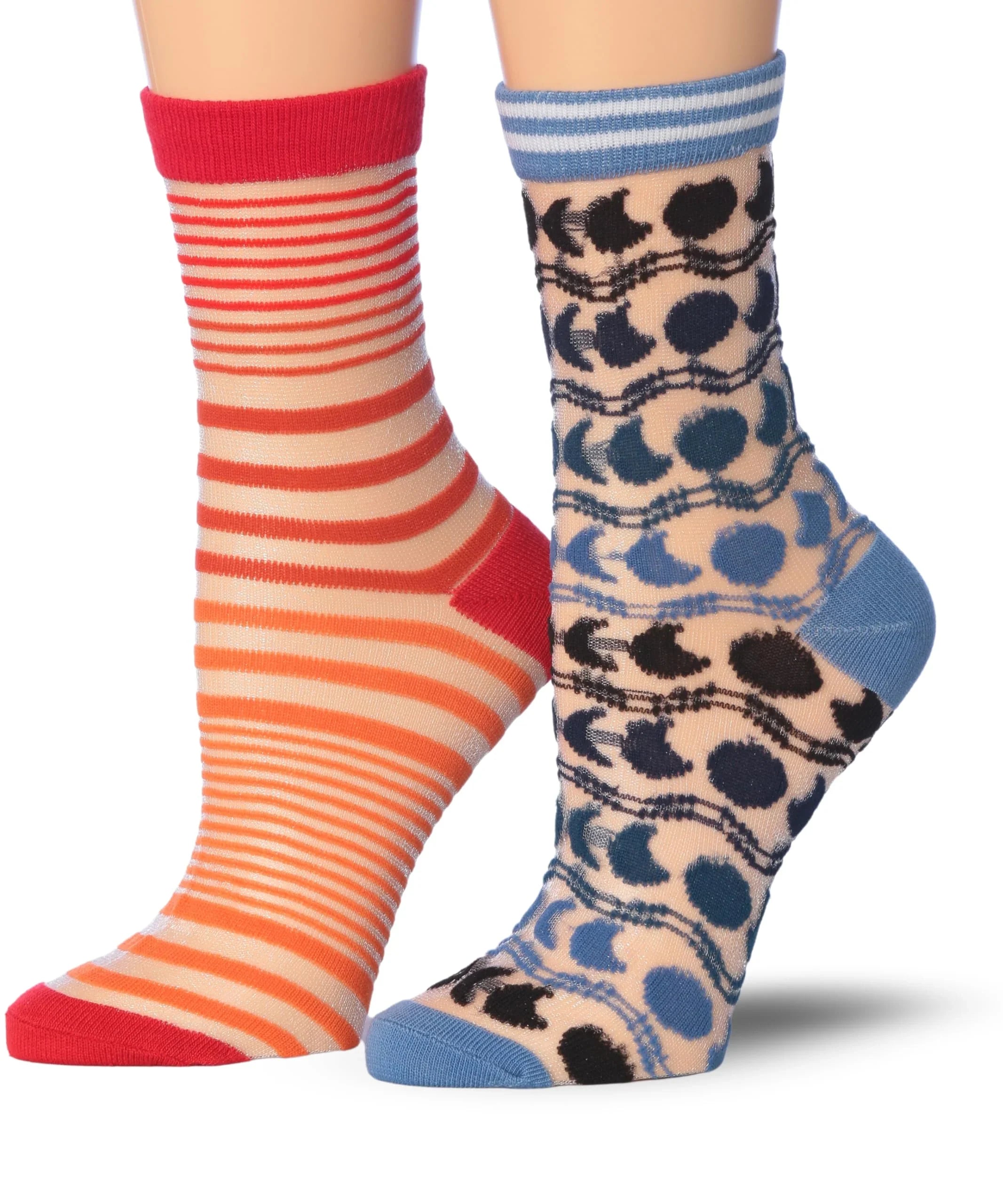 Womenƒ??s 2 Pairs Sheer Ankle Socks ƒ?? Sunset Stripes & Moonlit Pebbles Mesh Fashion Socks - Socks