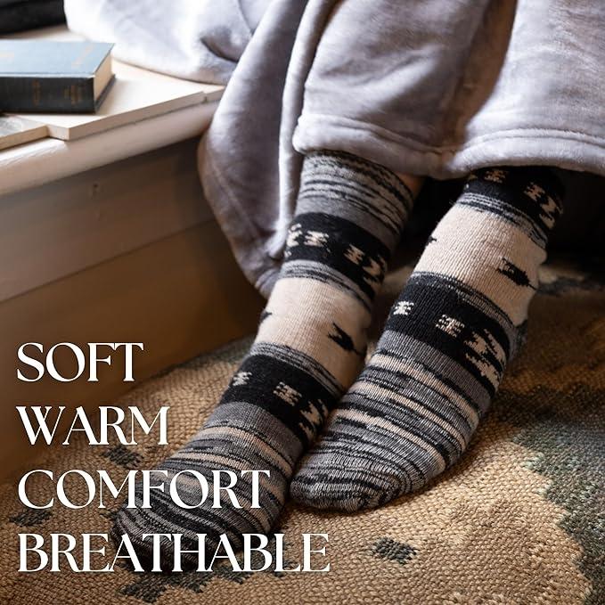 Tipi Toe 6 Pairs Women's Extra Warm Wool-Blend Grey Gradient Blackened Jacquard Jewels Crew Boot Socks - Tipi Toe Socks