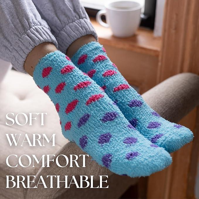 Women's 6 Pairs Cozy Microfiber Soft Anti-Skid Heartfelt Hues Colorful Patterned Fuzzy Crew Socks - Socks