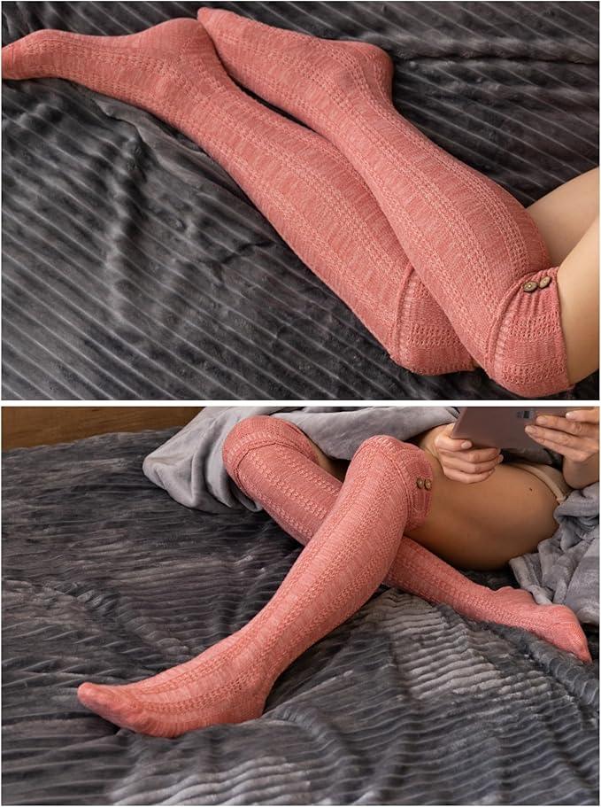 Women's 3-Pairs Dark Colored Deep Shadowy Fashion With Buttons Comfortable Winter Warm Knee High Cotton-Blend Boot Socks - Socks