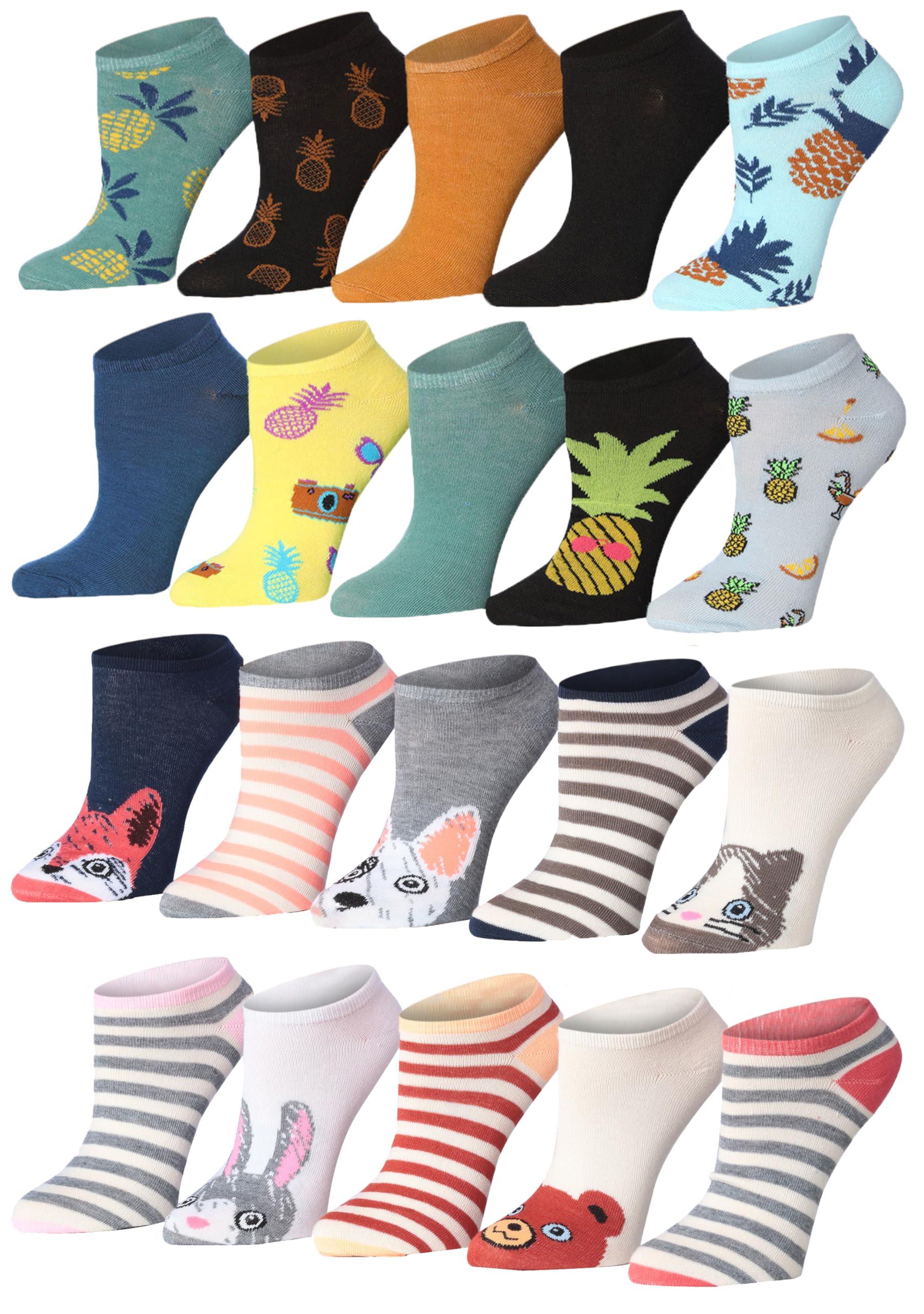 Women's & Girls 20 Pairs Tropical Critters Colorful Patterned Ankle/Low Cut Socks - Socks