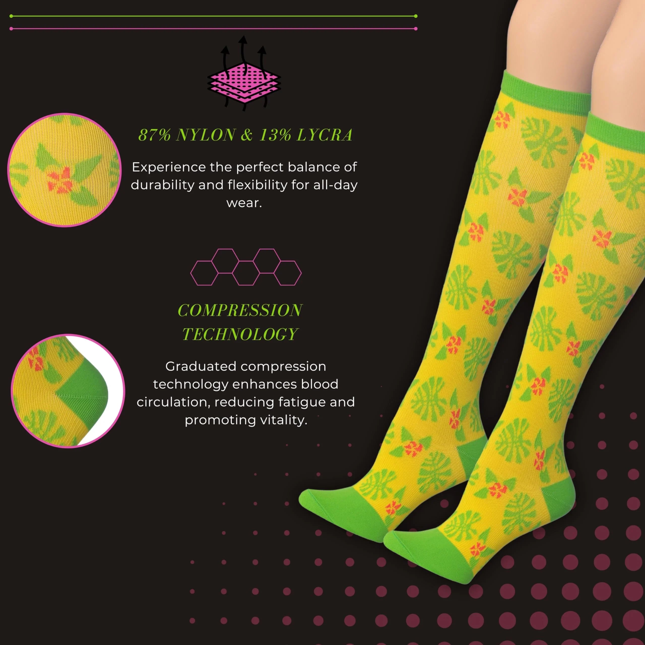 3-Pairs Compression Socks for Men & Women Solid Plain Black Knee High Socks (12-14 mmHg) - Socks