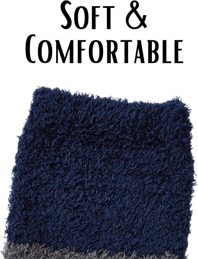 JAMES FIALLO Men's 3-Pairs Bed Socks For Elderly Argyle Accents Zigzags Patterned Solid Anti-Skid Soft Fuzzy Crew Socks - Tipi Toe Socks