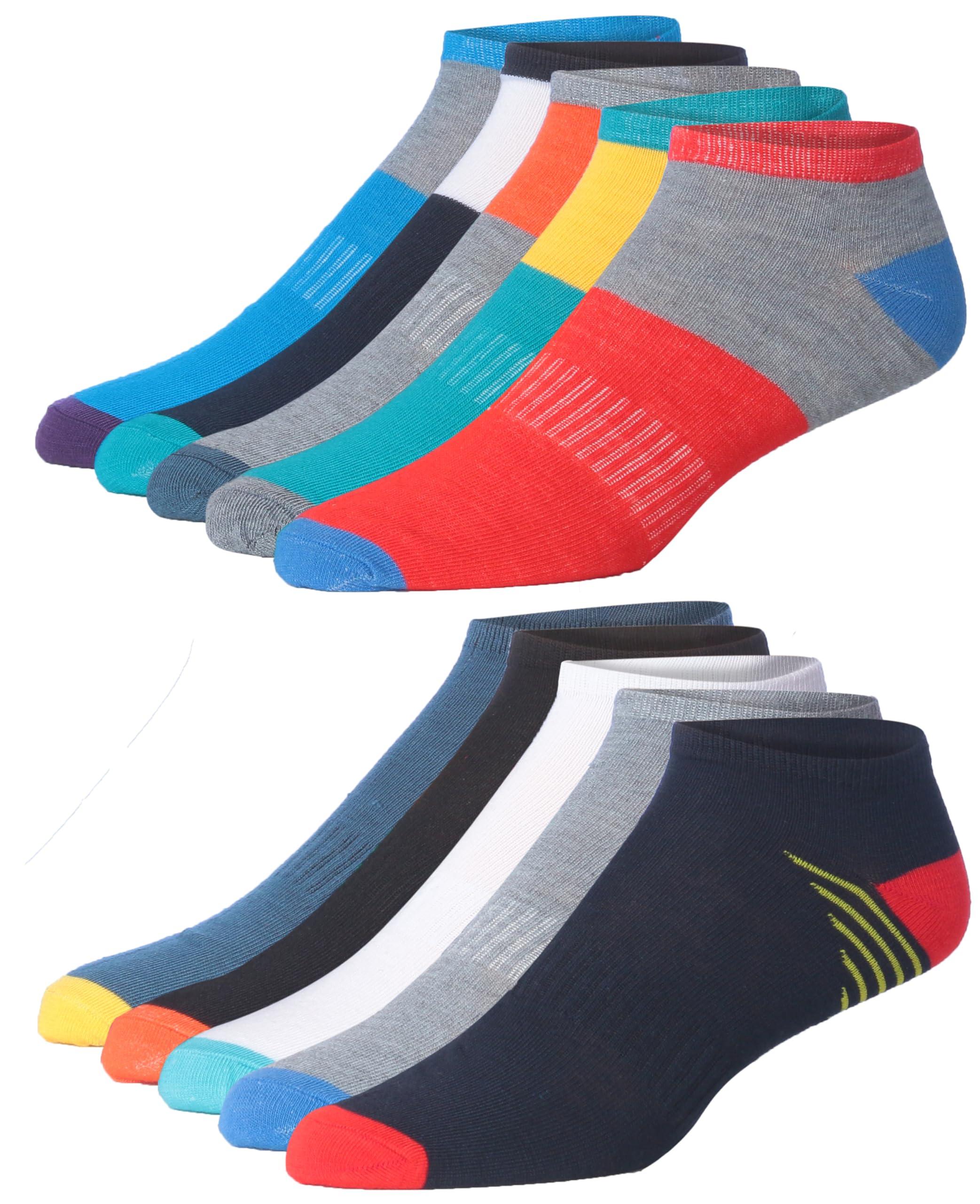 Men's 10 Pairs Classy Extra Lightweight Vibrant Stripes Colorful Patterned Low Cut/No Show Socks - Socks