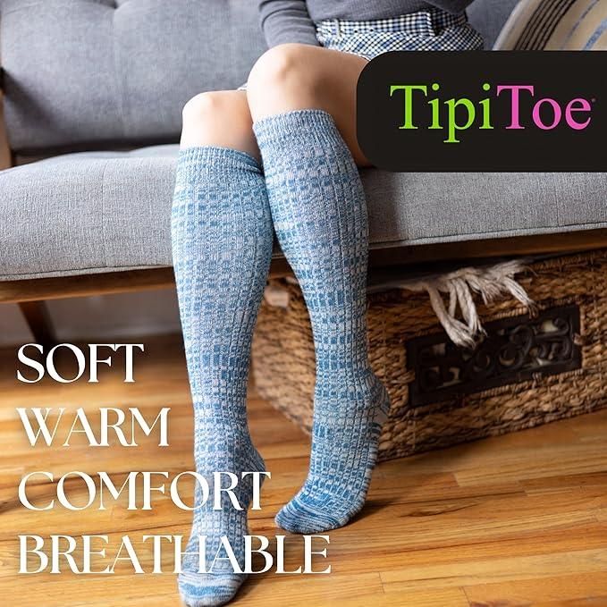 Women's 3-Pairs Ribbed Cable Knit Blue Oceanic Gradient Harmony Pattern Knee High Wool-Blend Boot Socks - Socks