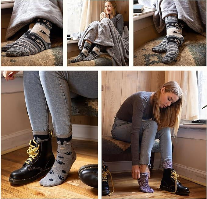 Tipi Toe 6 Pairs Women's Extra Warm Wool-Blend Grey Gradient Blackened Jacquard Jewels Crew Boot Socks - Tipi Toe Socks