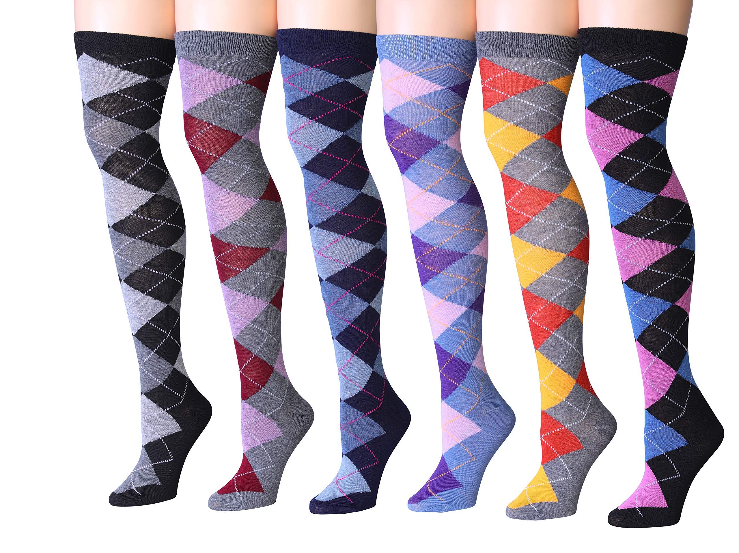 Women's 6 Pairs Bold Argyle Collection Over The Knee High Socks - Socks