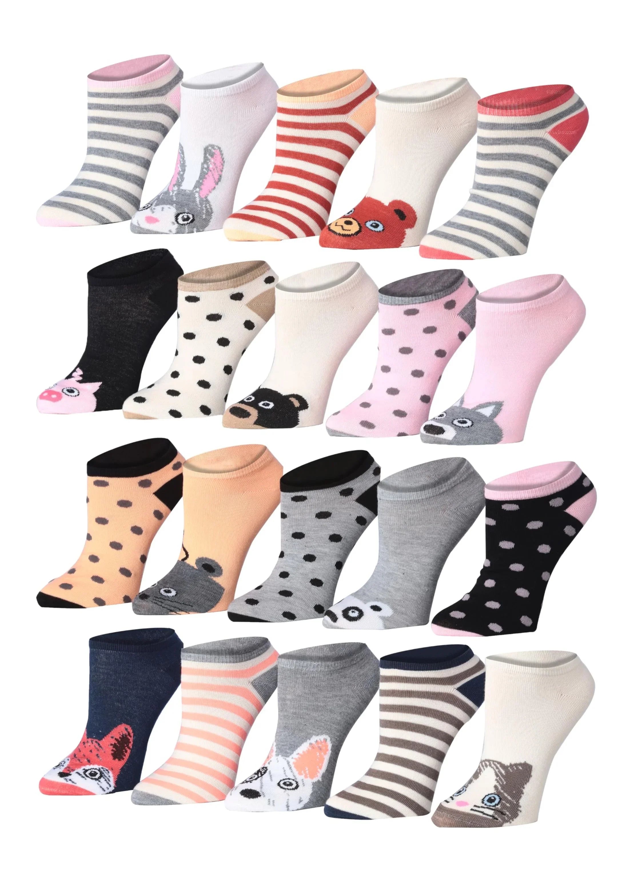 Animal Faces No Show Socks