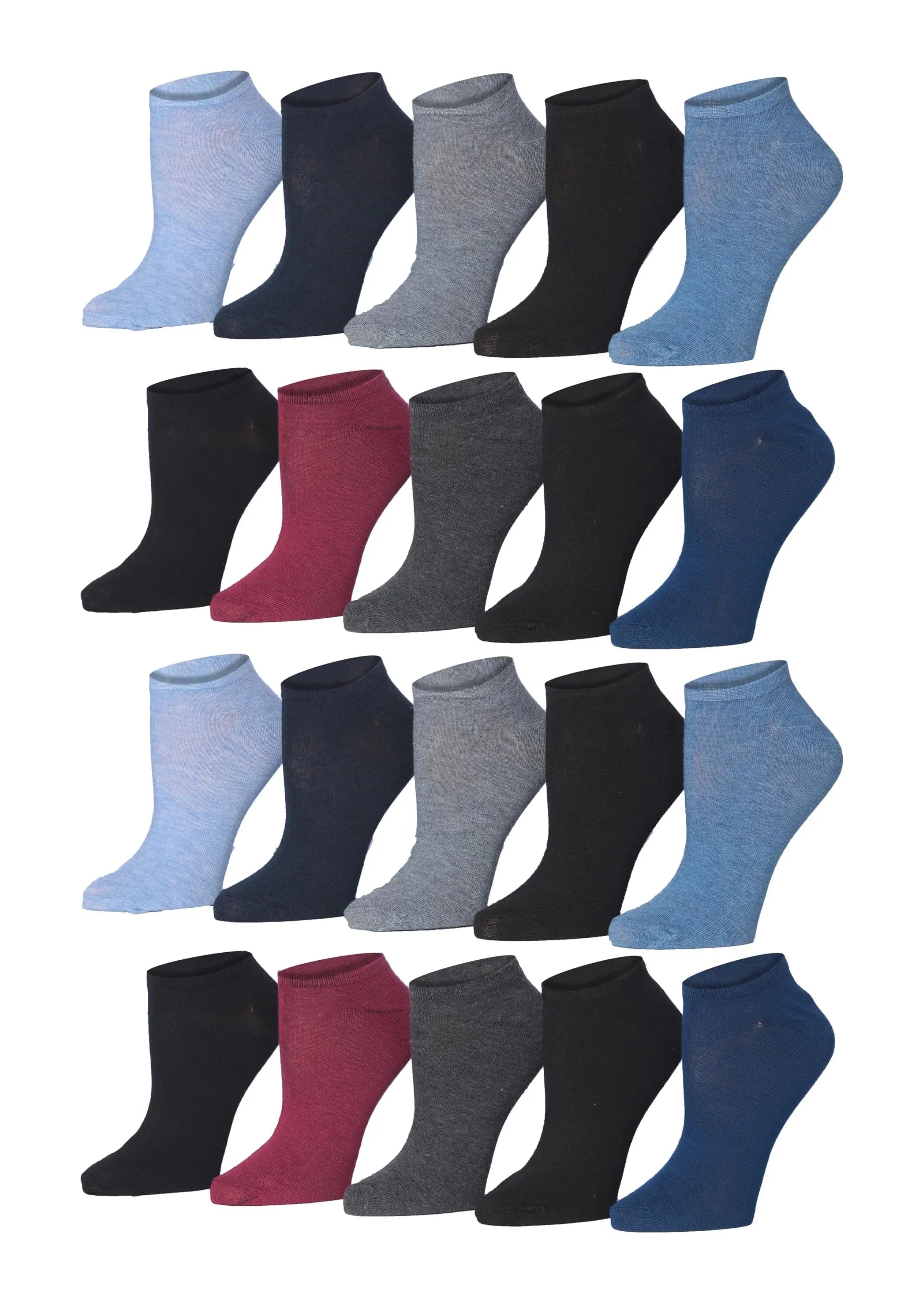Women's 20 Pairs Solid Colored Sophisticated Neutrals Black Grey Maroon Blue Low Cut/No Show Socks - Socks