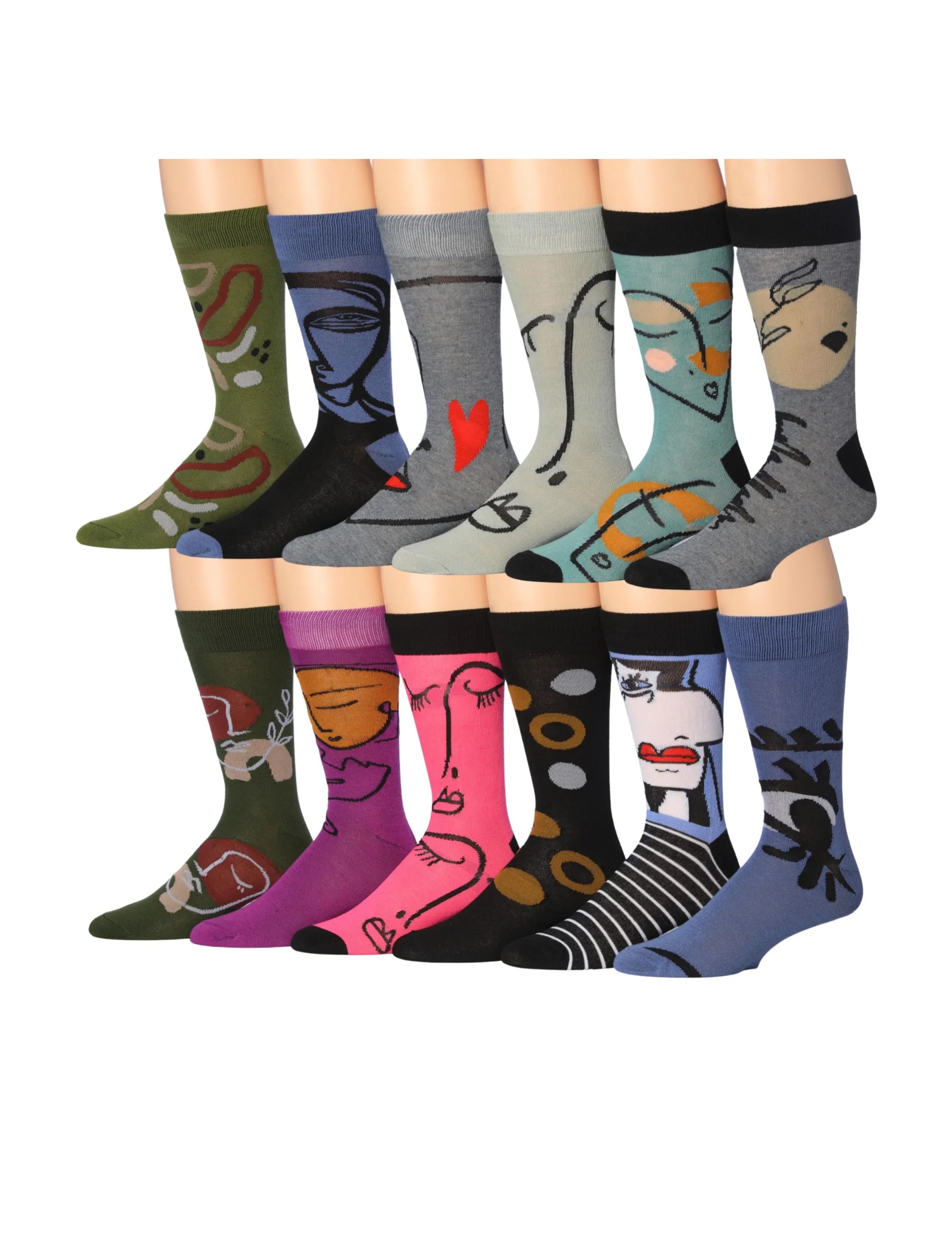Men's 12 Pairs Abstract Art Palette Colorful Elegant Funky Unique Pattern Dress Socks - Socks