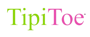 Logo of Tipi Toe with green and pink text on a white background