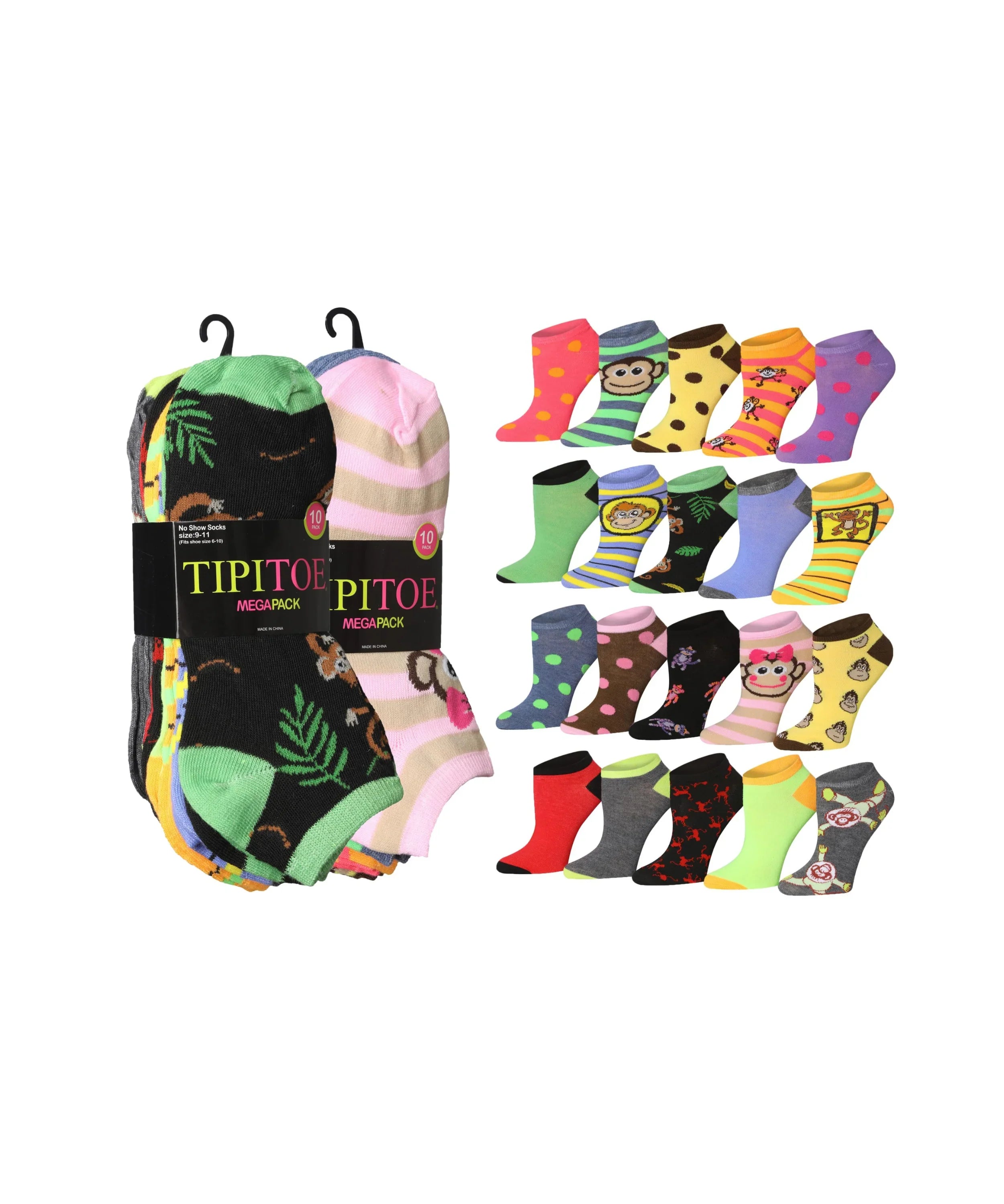 Womens 20 Pack Colorful Vivid Fun Patterned Low Cut/No Show Socks - Socks