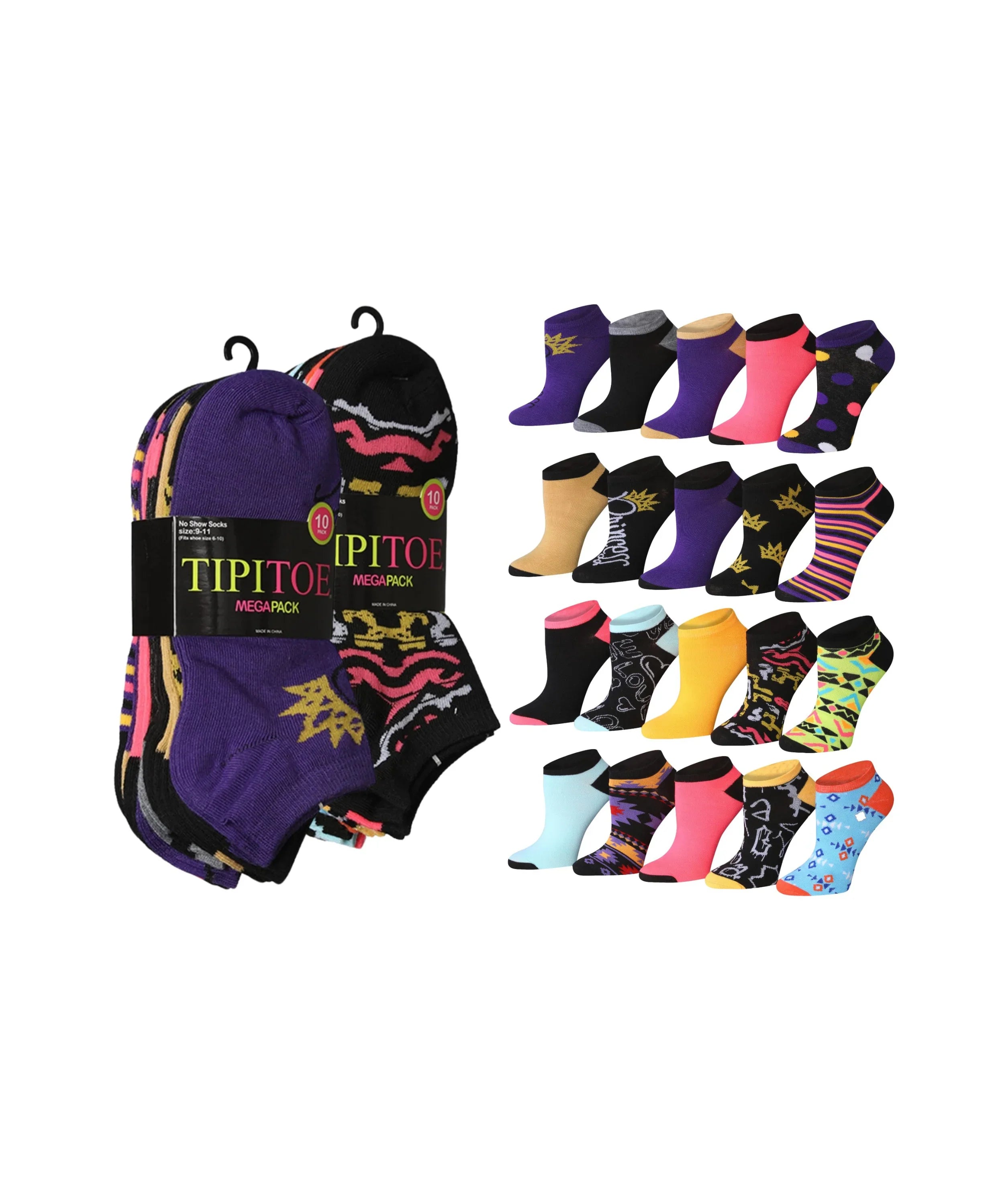 Womens 20 Pack Colorful Vibrant Dynasty Patterned Low Cut/No Show Socks - Socks
