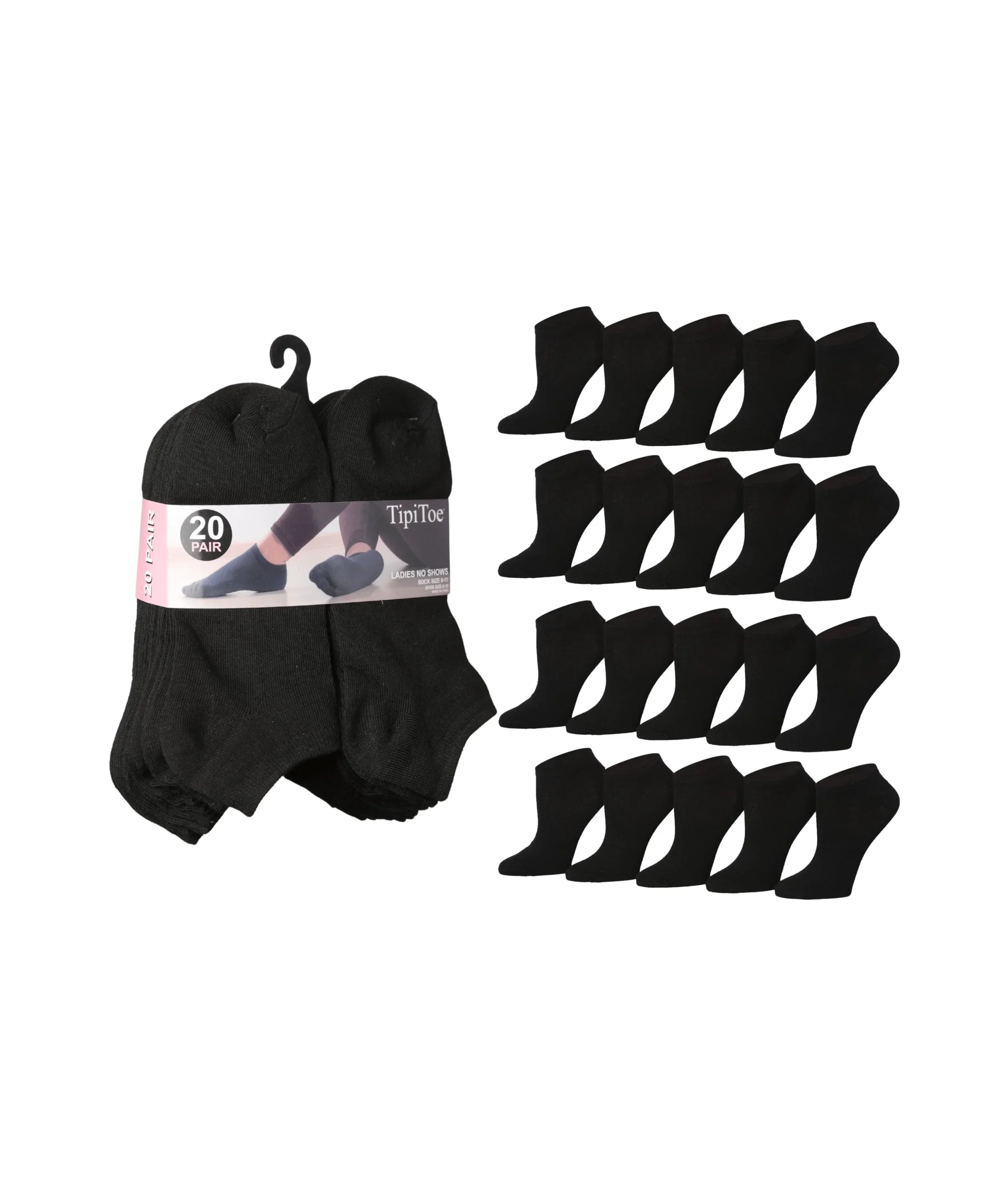 Womens 20 Pack Colorful Plain Black Socks Patterned Low Cut/No Show Socks - Socks