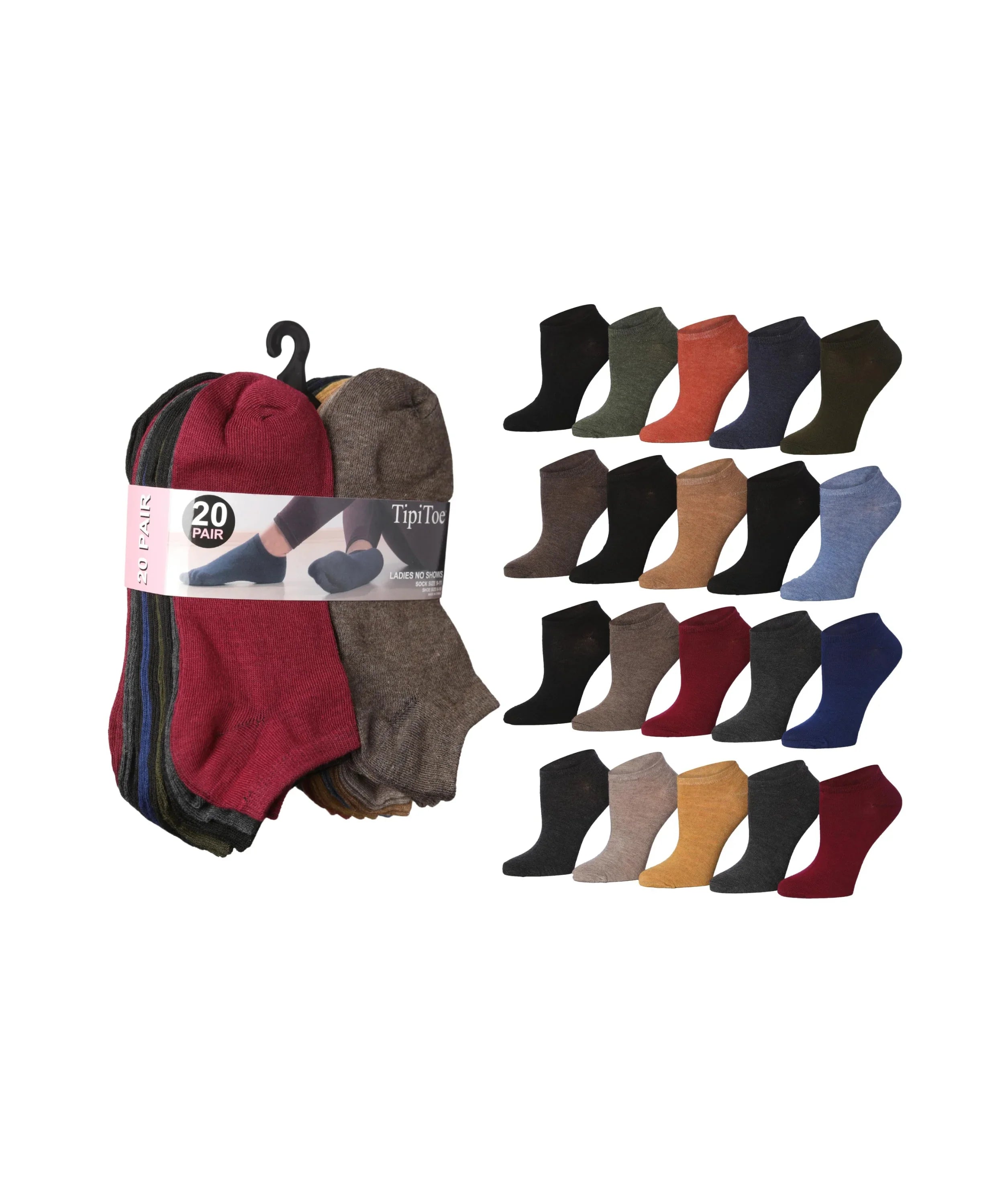 Womens 20 Pack Colorful EarthTone Mix Patterned Low Cut/No Show Socks - Socks