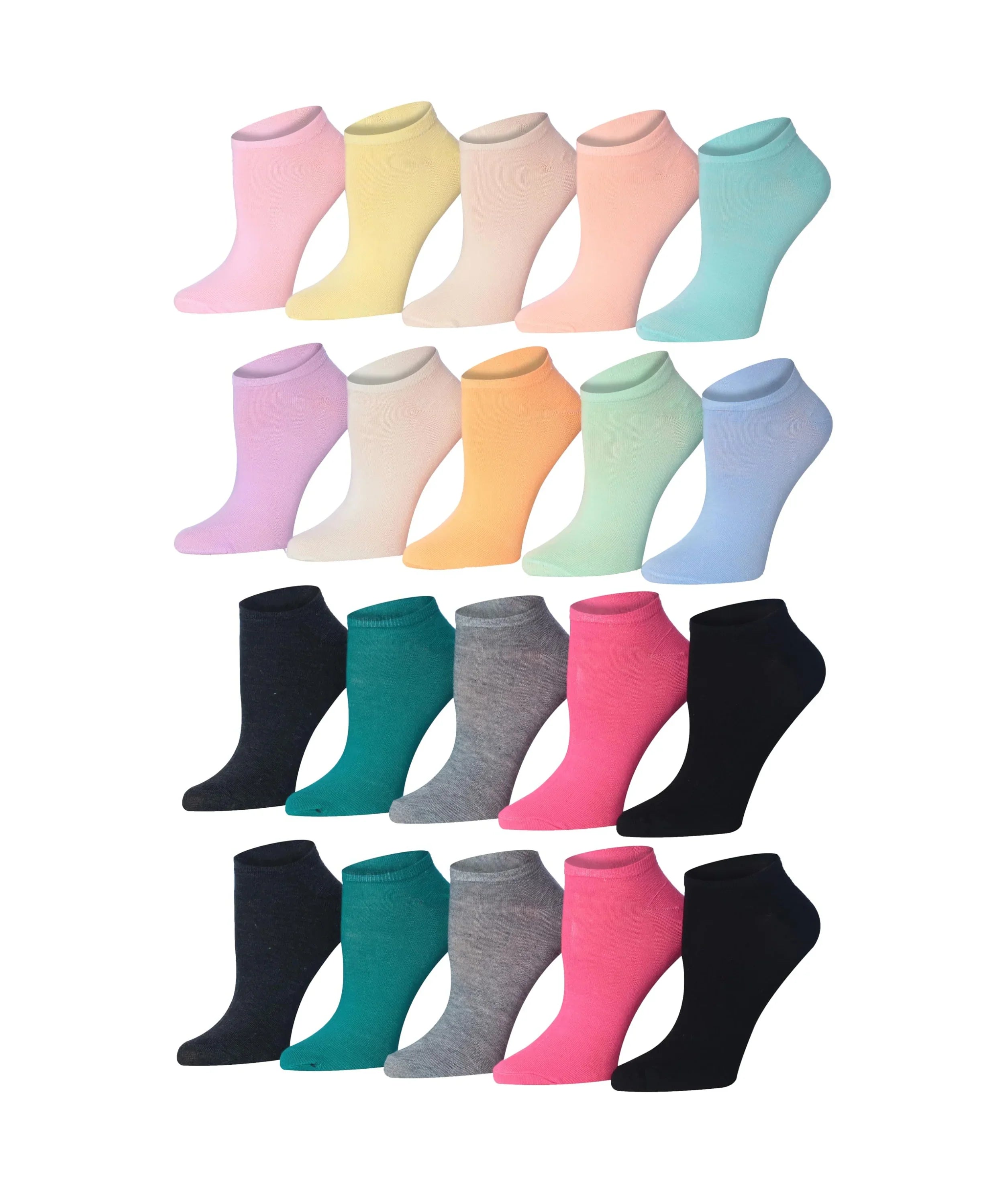 Women's & Girls 20 Pairs Colorful Pastel & Classic Harmony Patterned Ankle/Low Cut Socks - Socks