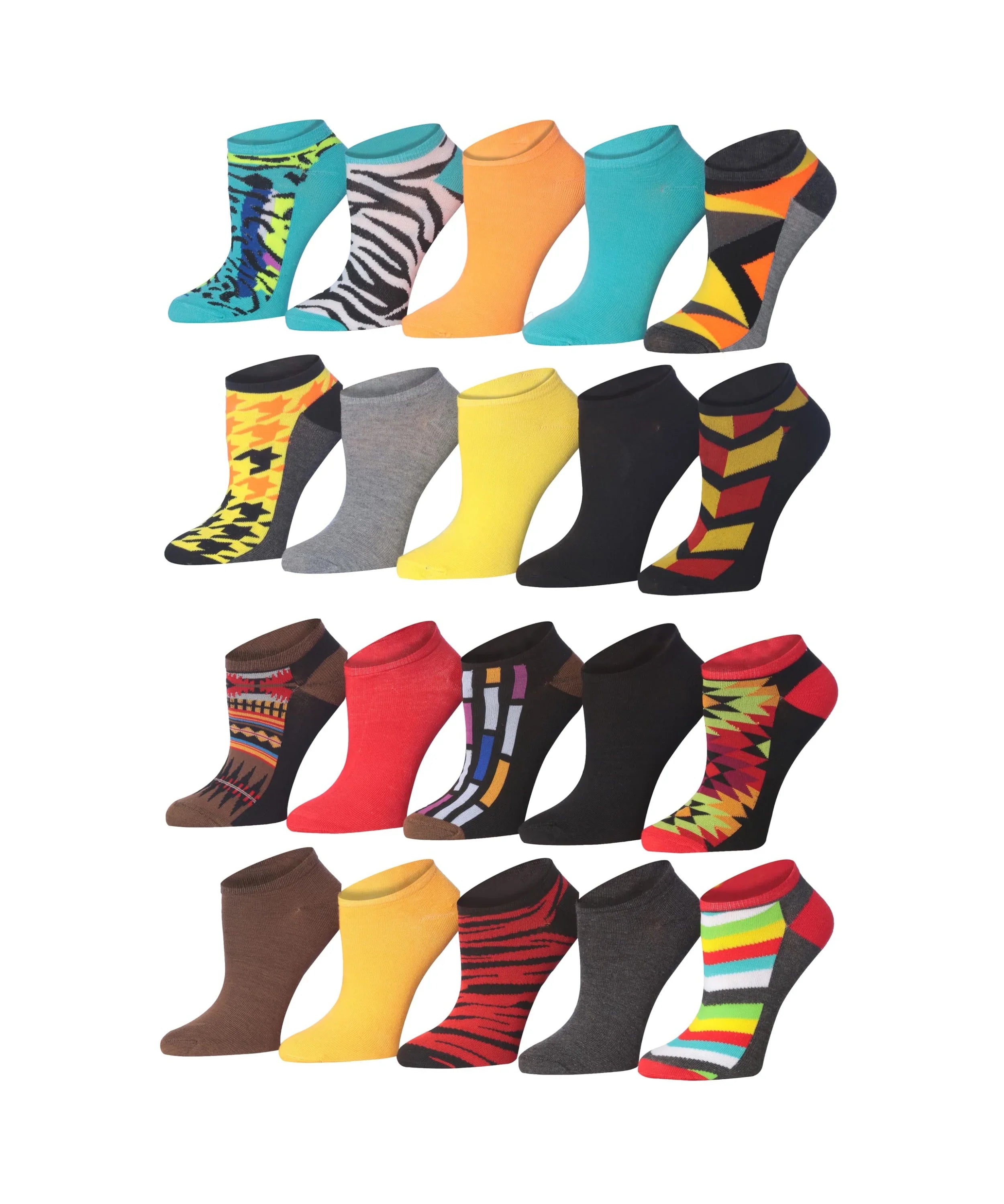 Women's & Girls 20 Pairs Colorful Patterned Bright Fun Mix Cute Ankle Socks For Women - Socks
