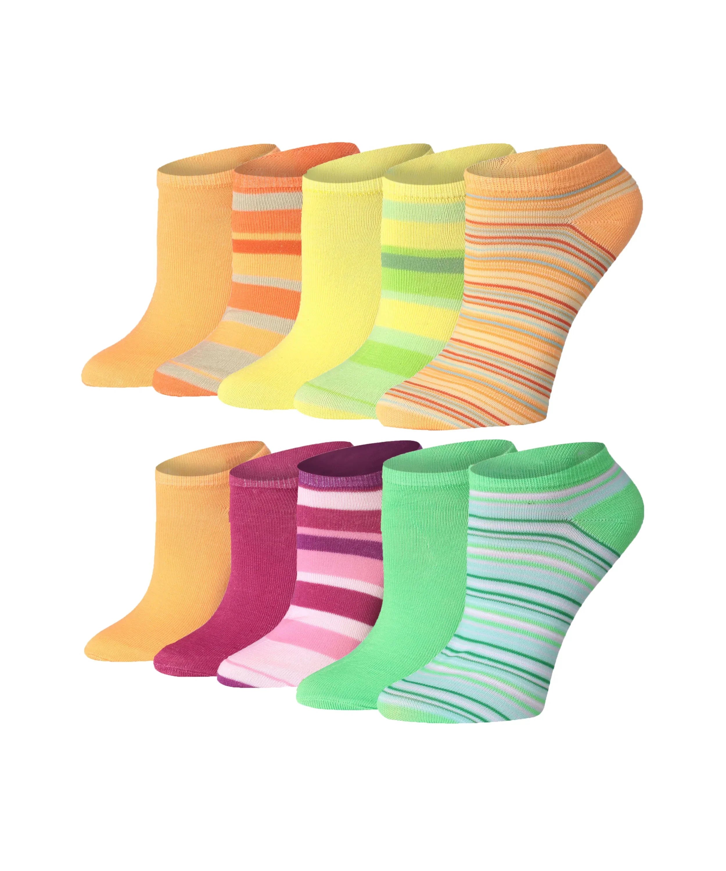 Women's & Girls 10 Pairs Citrus Splash Colorful Patterned Ankle/Low Cut Socks - Socks