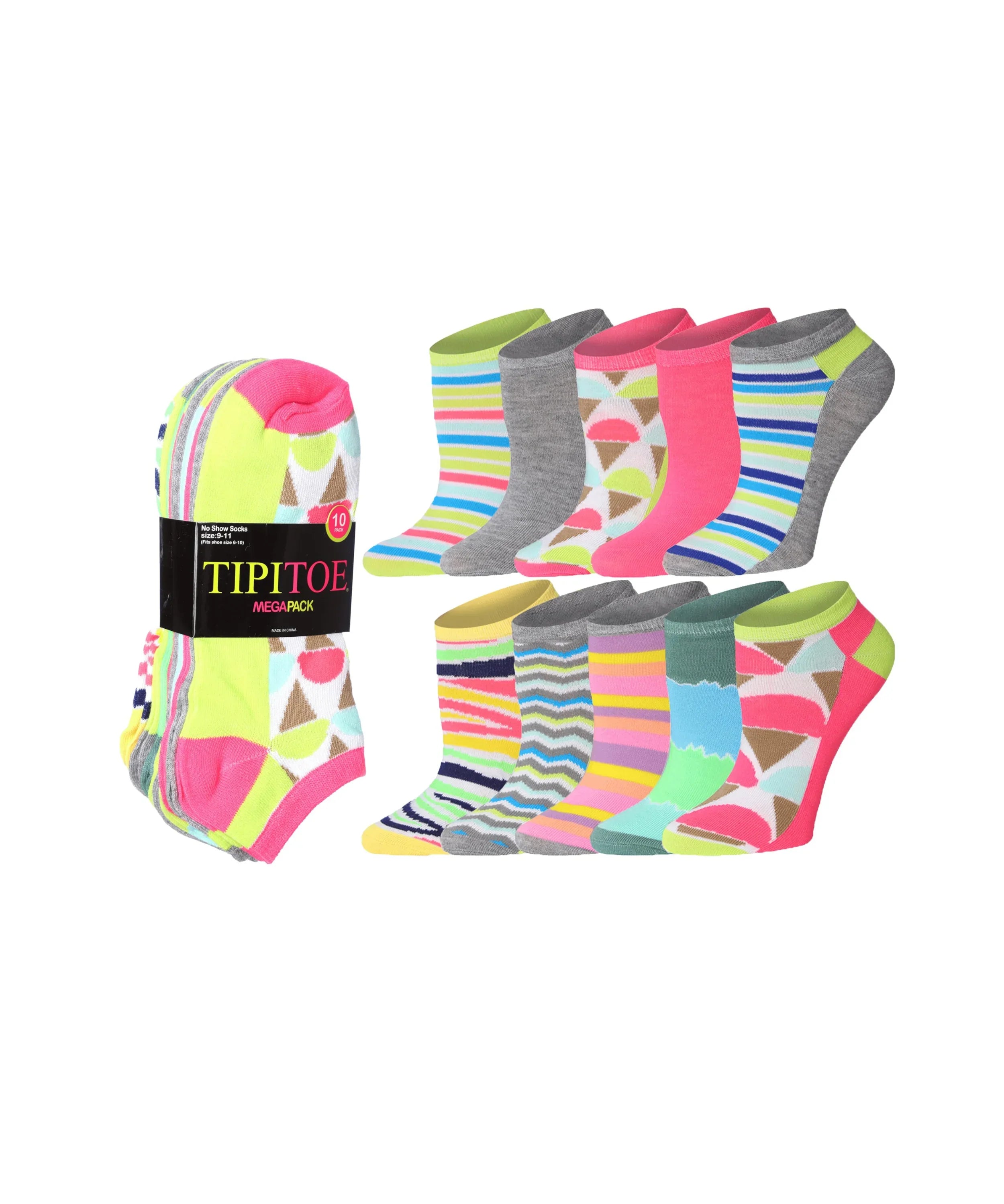 Women's 10 Pairs Neon Zigstripe Pattern & Mix Colors For Vibrant Style Low Cut/No Show Socks - Socks