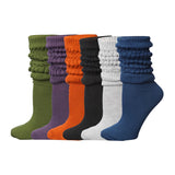 6 pack Women's Slouch Socks Knee High Boot Eclectic Elegance Palette of Black Blue Grey Green Violet Orange Warm Cozy Long Scrunch Socks - Socks
