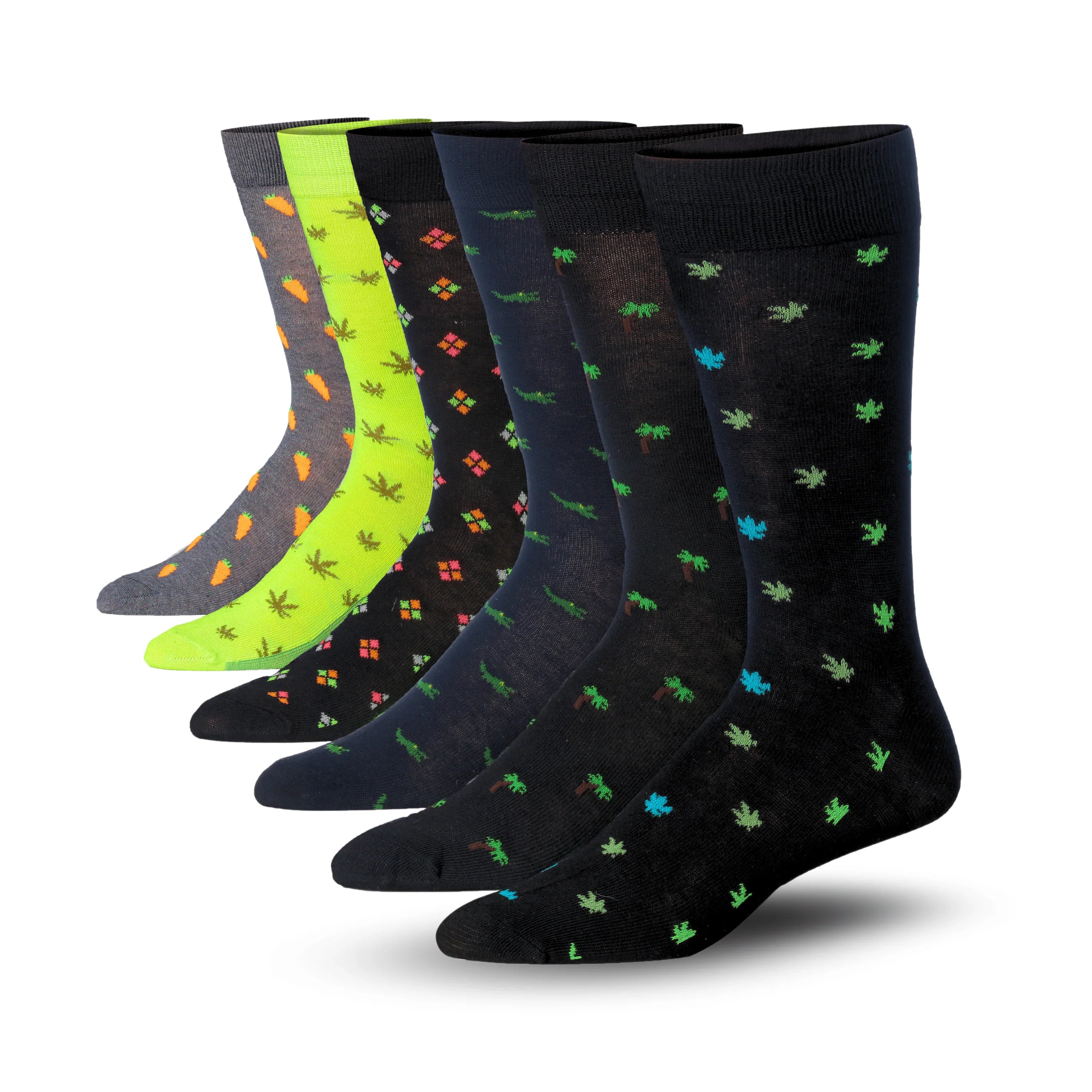 Men's 6 Pairs Casual Novelty Leafy Harvest Hues Colorful Patterned Dress Socks for Men - Socks