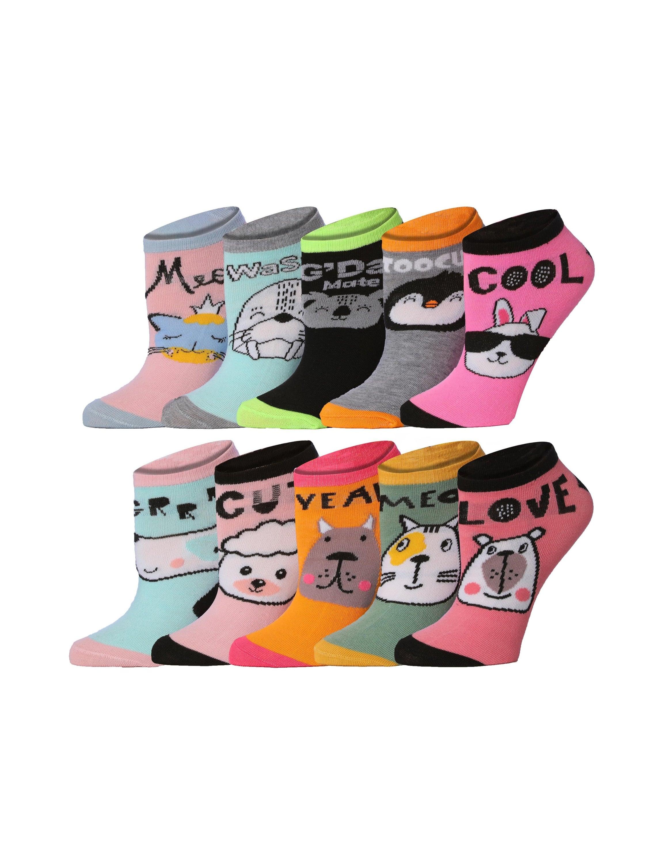 Women's 10 Pairs Adorable Animal Affair Pattern & Mix Colors For Vibrant Style Low Cut/No Show Socks - Socks