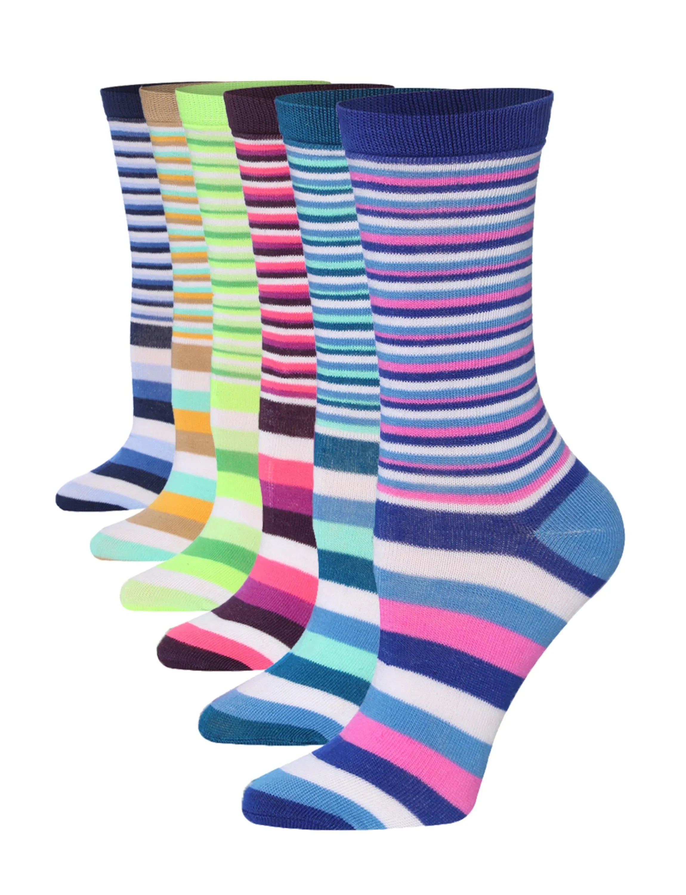 Women's 6-Pairs Colorful Cool Tones Funky Striped Harmony Patterned Crew Dress Socks - Socks