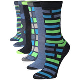 Women's 6-Pairs Colorful Chromatic Funky Dots Shapes Stripes Patterned Crew Dress Socks - Socks
