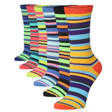 Women's 6-Pairs Colorful Energetic Neon Fusion Funky Striped Patterned Crew Dress Socks - Socks