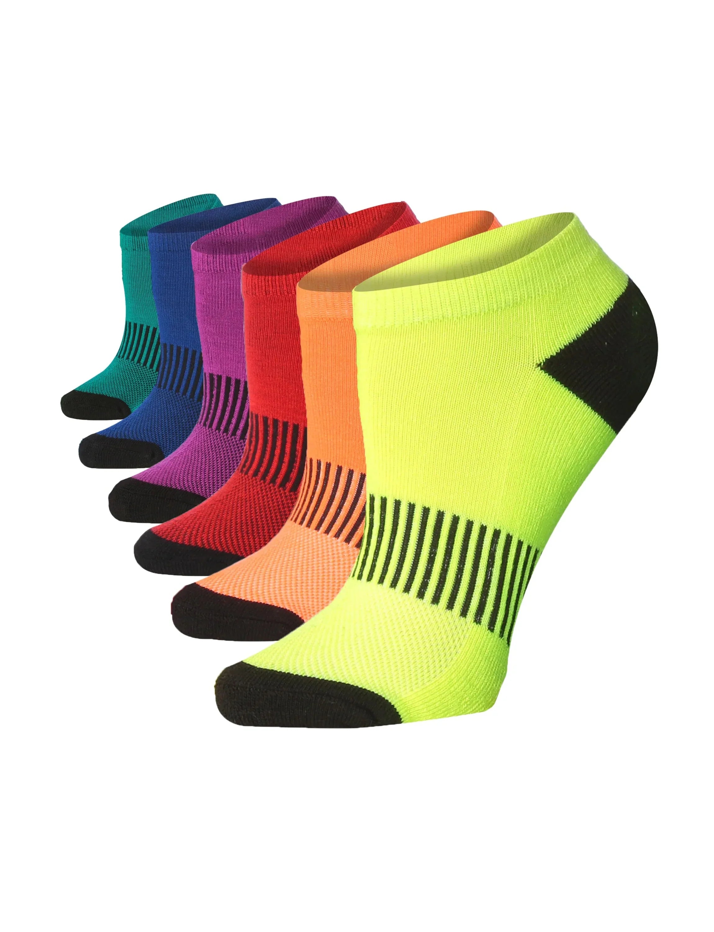 Women's 6 Pack Cushioned Comfort Running Vibrant Colors Black Toe No Show Athletic Socks Women - Socks