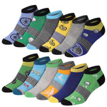 Set of colorful socks with bicycle designs on a white background