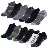 Set of black, gray, and white ankle socks on a white background