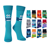 Men's Colorful Striped Monster Socks - 12 Pairs