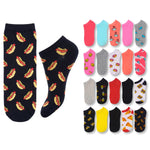Collection of socks with various patterns on a white background