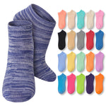 Blue striped socks with a display of colorful ankle socks on a white background