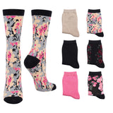 Women's 6-Pairs Colorful Vintage Rose Garden Patterned Crew Dress Socks