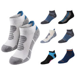 Six pairs of no-show athletic socks displayed on a plain white background, showing different colorways and knit patterns.