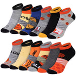 Set of colorful socks with basketball designs on a white background