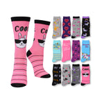 Assorted colorful socks with various designs on a white background
