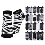 Black White Snowflake No Show Socks  - 20 Pairs