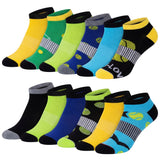 Set of colorful socks with various patterns on a white background